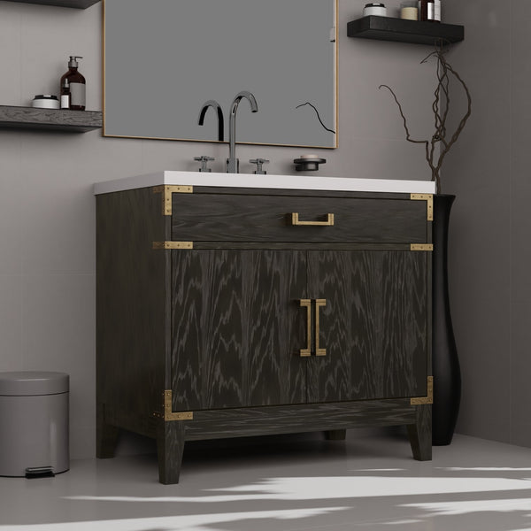 English Elm Black Oak Single Bath Vanity With Cultured Marble Top – Elegant Design, Ample Storage & Soft-Close B2731P260910