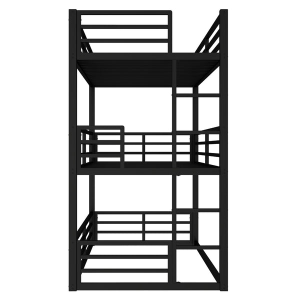 English Elm Twin Xl Triple Bunk Bed - Heavy-Duty Metal Frame With Guardrails & Noise-Reduced Design In Black W1580S00143-GIGA
