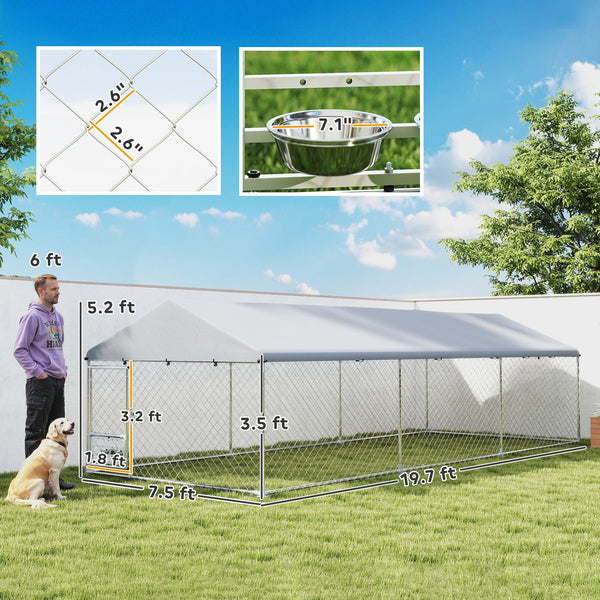 English Elm Large-sized Galvanized Steel Outdoor Dog Kennel with Oxford Fabric Weatherproof Roof T3971S00100