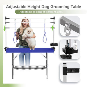 English Elm 47'' Stainless Steel Foldable Pet Grooming Station with Adjustable Arm Noose Mesh Tray Blue W3587P462638