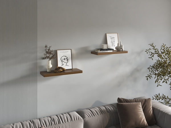 English Elm Floating Shelves - Modern Walnut Design, Set Of 2, Perfect For Home Décor & Organized Spaces B097P369456-GIGA