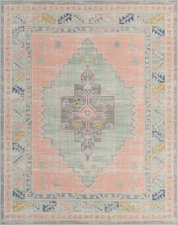 Unique Loom Whitney Geneva Machine Made Border Rug Pink, Blue/Light Blue/Gray 7' 10" x 10' 0"