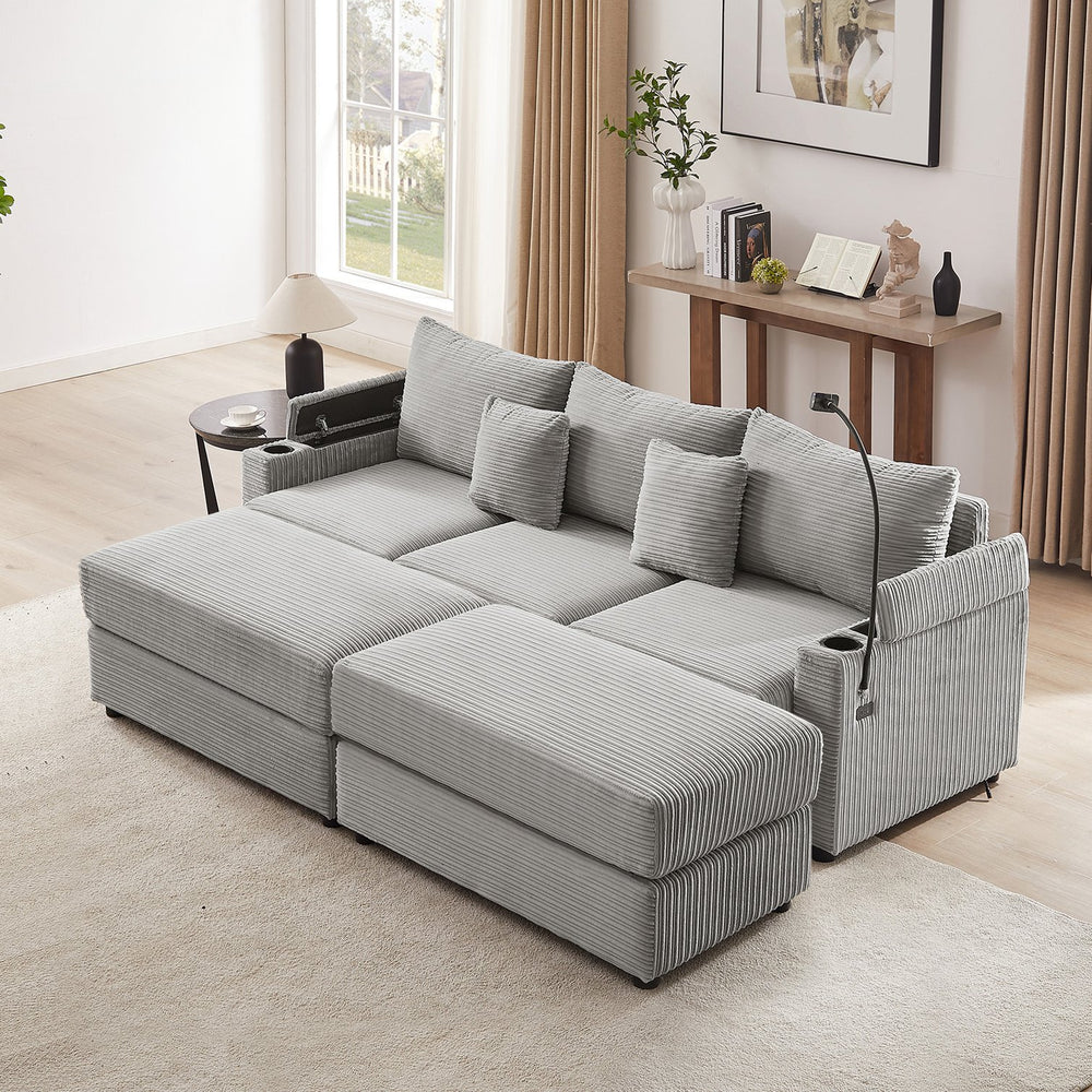 English Elm 95.3" Modern 3-Seater Sectional Sofa With Storage, Usb Ports & Movable Ottomans For Cozy Living Room N719S001613E