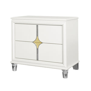 English Elm URIUNI Gold Nightstand with Gold Accented Drawers, Acrylic Front Legs, Spacious Storage, Modern Elegance B201P299630
