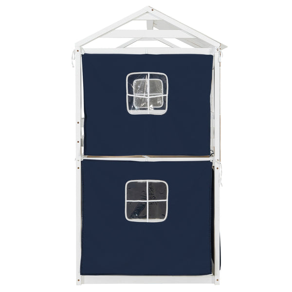 English Elm Twin Treehouse Bunk Bed Solid Pine Playhouse Frame with Cozy Canvas Tent Hideaway LT000379AAC-1