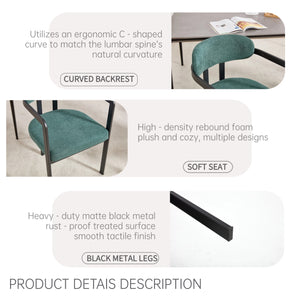 English Elm Modern Tufted Boucle Dining Chairs Set of 2 with Curved Back and Matte Metal Legs Antique Green,Black W3244P337417