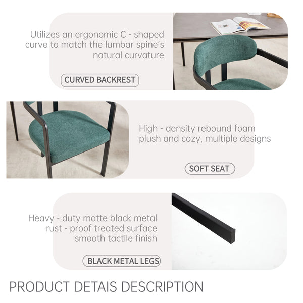 English Elm Modern Tufted Boucle Dining Chairs Set of 2 with Curved Back and Matte Metal Legs Antique Green,Black W3244P337417