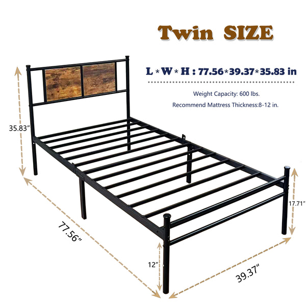 English Elm Twin Platform Bed with Wood Headboard Steel Frame No Box Spring Guest Room W3286P308613