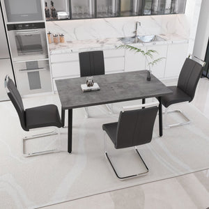 English Elm 55.12-70.87" Extendable Industrial Dining Set Faux Leather Chairs Mdf Top Seats Six Grey W2189S00908