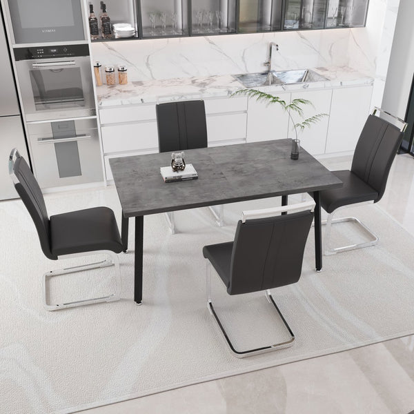 English Elm 55.12-70.87" Extendable Industrial Dining Set Faux Leather Chairs Mdf Top Seats Six Grey W2189S00908
