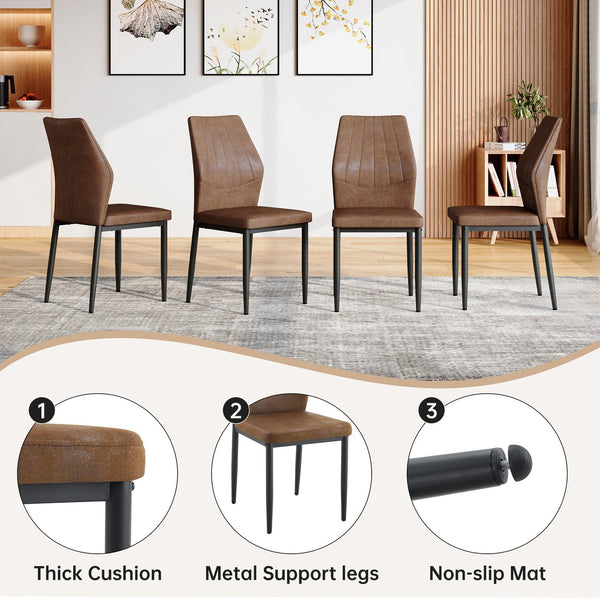 English Elm Black Faux Wood Grain Rectangular Dining Set with Shell Pattern Upholstered Chairs W1151S04370