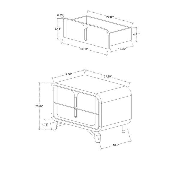 English Elm Nora Contemporary Beige Nightstand with Spacious Drawers, Geometric Legs & Rounded Edges for Style B201P409563