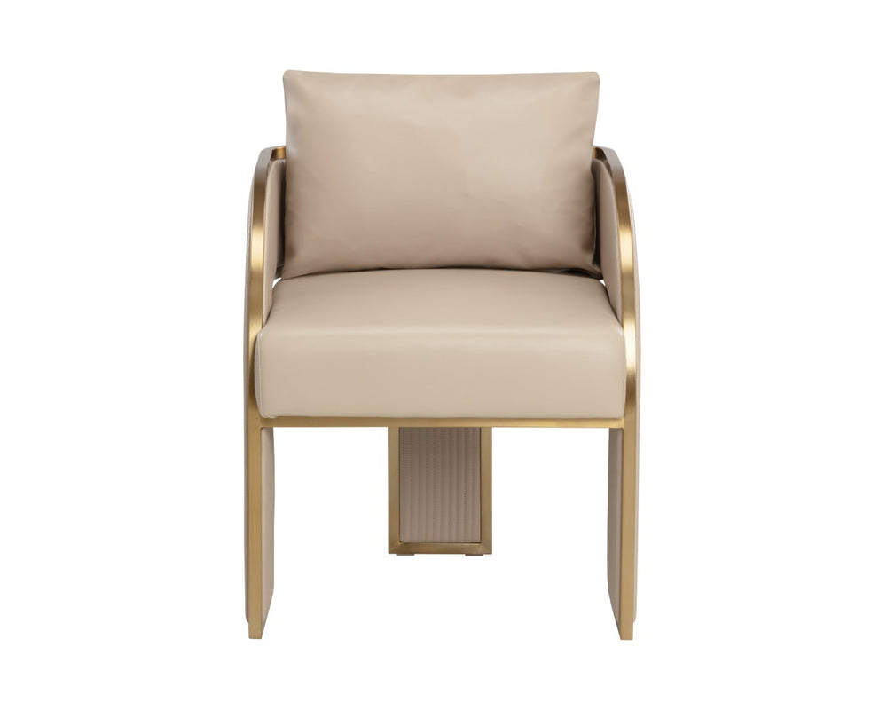 Sunpan BAZ Dining Armchair - Luxe Napa Beige Faux Leather with Gold Accents for Modern Elegance & Comfort 112284