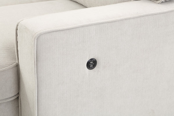 English Elm Ella Reversible Sleeper Sectional Neutral Fabric with Storage Chaise and Usb Charging Beige B2749S00013