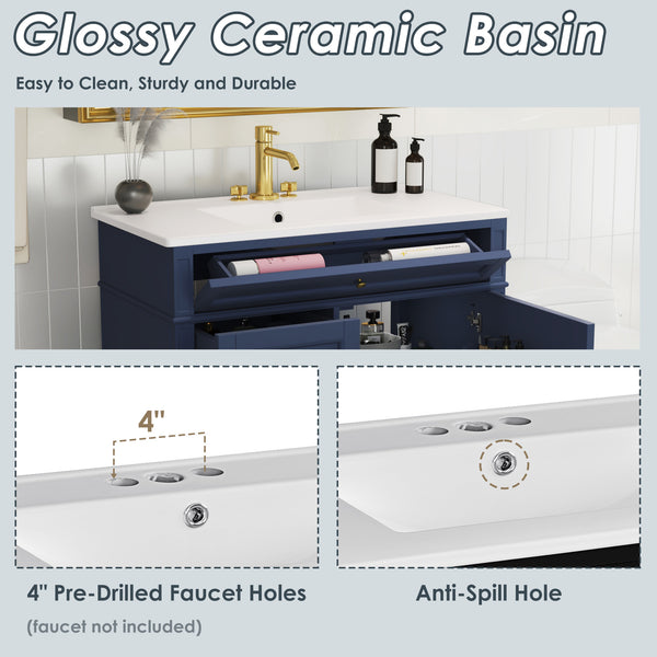 English Elm 36'' Modern Bathroom Vanity With Ceramic Top, 2 Drawers & Tip-Out Storage For Stylish Organization N710P230246C