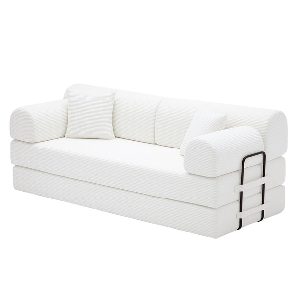 English Elm Convertible Corduroy Floor Sofa Folds Flat as Sleeper Daybed for Studio Living Beige W5532P438815