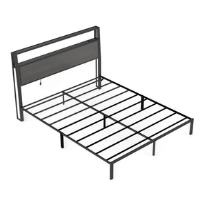 English Elm Queen Metal Platform Bed with Rgb Led Headboard Charging Station and Underbed Storage Dark Grey T3963P483958