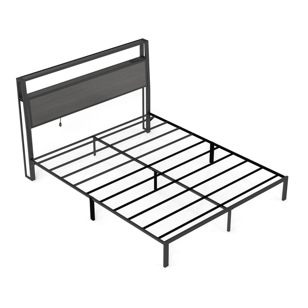 English Elm Queen Metal Platform Bed with Rgb Led Headboard Charging Station and Underbed Storage Dark Grey T3963P483958
