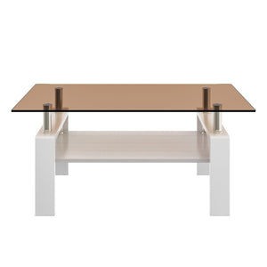 English Elm Rectangle Coffee Table - Stylish Tempered Glass Top & Mdf Storage, Modern Design For Living Rooms W241P181460-GIGA
