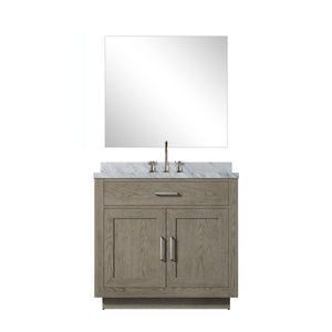 English Elm Grey Oak Single Bath Vanity Set With Carrara Marble Top, Mirror & Faucet - Modern Elegance Redefined! B2731S01955