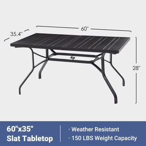 English Elm Outdoor Powder-coated Metal Dining Table with Slatted Top and Umbrella Hole for Patio T3623P436830