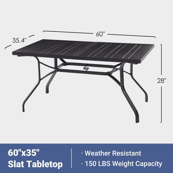 English Elm Outdoor Powder-coated Metal Dining Table with Slatted Top and Umbrella Hole for Patio T3623P436830