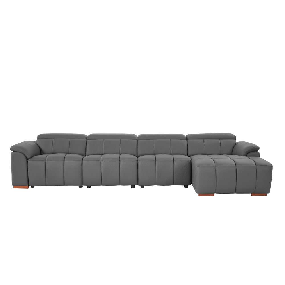 English Elm 4 Seats Modern Wall-Hugger Reclining Sofa – Genuine Leather L-Shaped Couch With Usb & Comfort Features W2582S00178