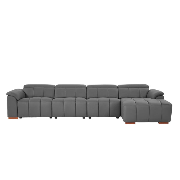 English Elm 4 Seats Modern Wall-Hugger Reclining Sofa – Genuine Leather L-Shaped Couch With Usb & Comfort Features W2582S00178