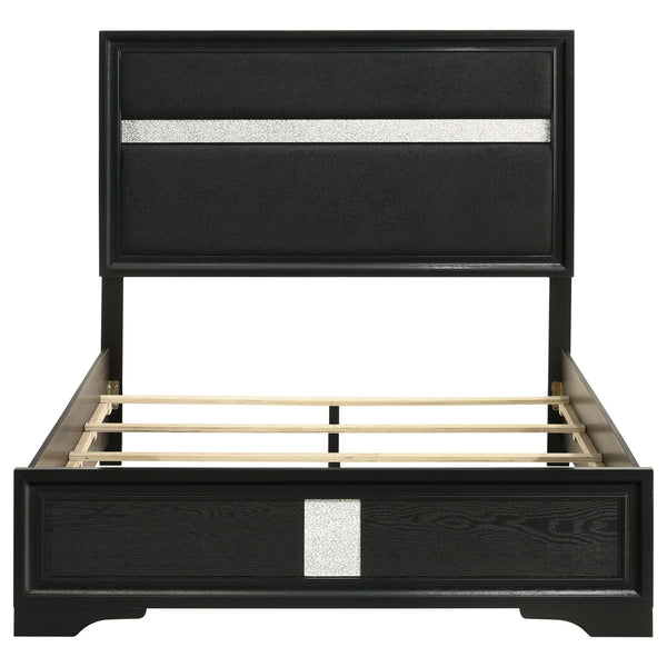 English Elm Annie Glam Full Panel Bed with Padded Black Upholstery and Glitter Accent Trim B062S01600