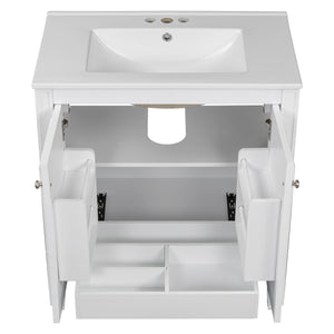 English Elm [video] 60 Inch Freestanding Double Sink Bathroom Vanity with Ceramic Basins Soft Close Storage White N759S226000K