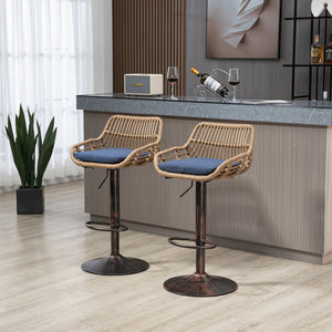 English Elm Modern Swivel Bar Stools Set of 2 Adjustable Counter Height Chairs with Linen Seat Vintage Gold Frame Blue W39594821