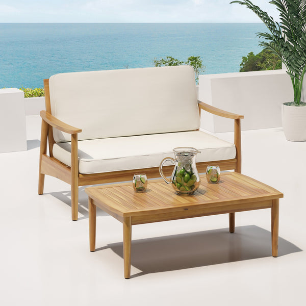 English Elm Christopher Knight Home® - Patio Loveseat & Coffee Table Set - Minimalist Acacia Wood Frame With Water-Resistant Cushions 68628.00BGE
