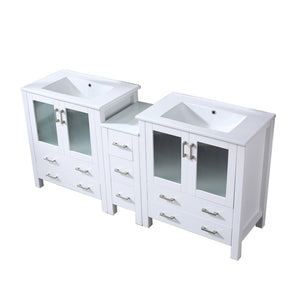 English Elm White Double Bath Vanity With Side Cabinet, Elegant White Ceramic Top & Ample Storage Solutions B2731S00612-GIGA