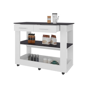 English Elm Kitchen Island with Open Shelving and Cabinet Storage for Modern Farmhouse Prep Spaces B128P436977