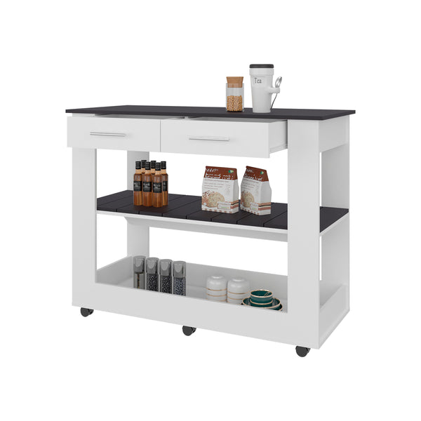 English Elm Kitchen Island with Open Shelving and Cabinet Storage for Modern Farmhouse Prep Spaces B128P436977