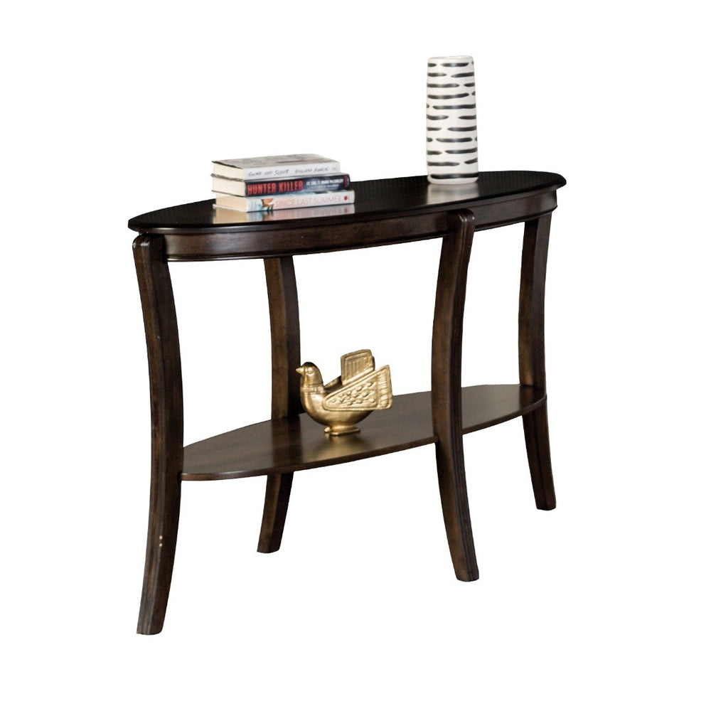 English Elm Traditional Oval Sofa Table With Open Shelf – Elegant Walnut Finish & Curved Legs For Classic Charm B2741P361124-GIGA