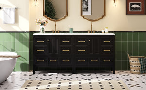 English Elm 72'' Elegant Bathroom Vanity Set With Resin Sink, Solid Wood Frame, Ample Storage & Soft-Close Doors N710SS00012B