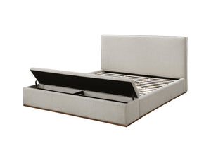 English Elm Boxter Beige Linen Queen Bed With Underbed Storage – Stylish & Functional Modern Bedroom Upgrade B2726S00561