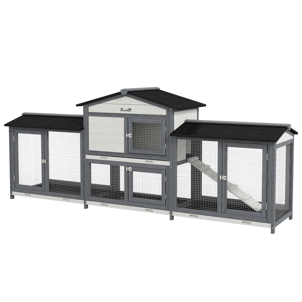 English Elm Pawhut Solid Fir Wood Rabbit Hutch with Side Runs Ramp and Leak Proof Trays W2225P173743