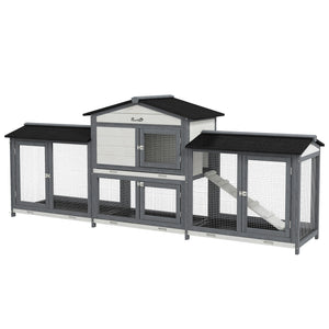 English Elm Pawhut Solid Fir Wood Rabbit Hutch with Side Runs Ramp and Leak Proof Trays W2225P173743
