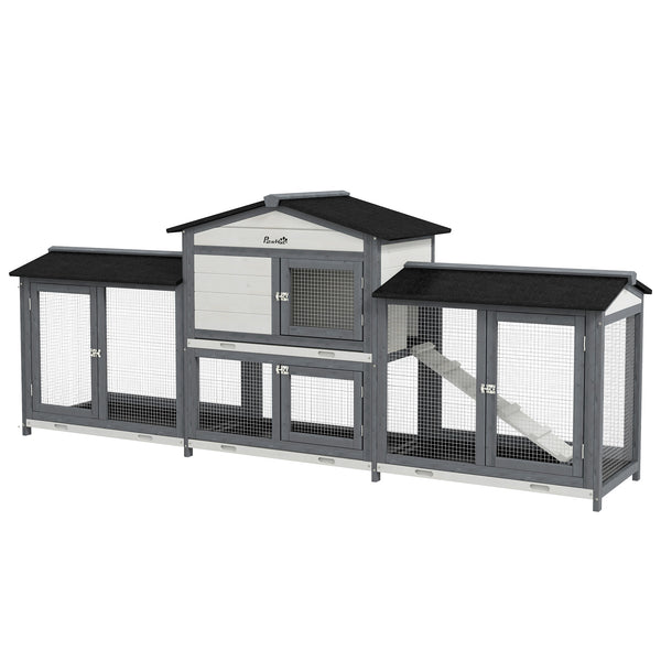English Elm Pawhut Solid Fir Wood Rabbit Hutch with Side Runs Ramp and Leak Proof Trays W2225P173743