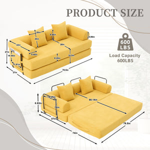 English Elm UNITED modular foldable sofa with metal frame, corduroy upholstery, side pocket & quick assembly convenience Mustard yellow W1568P375635