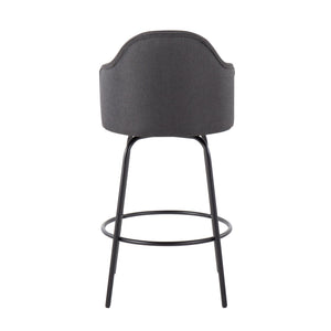 English Elm Ahoy Counter Stools Set Of 2 - Contemporary Black Metal & Charcoal Fabric With 360-Degree Swivel B202S00151