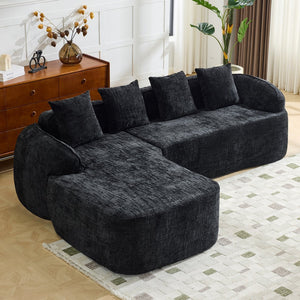English Elm Beige Chenille L-shaped Sectional Sofa with Chaise Deep Seating and Curved Armrests Black W3612S00030