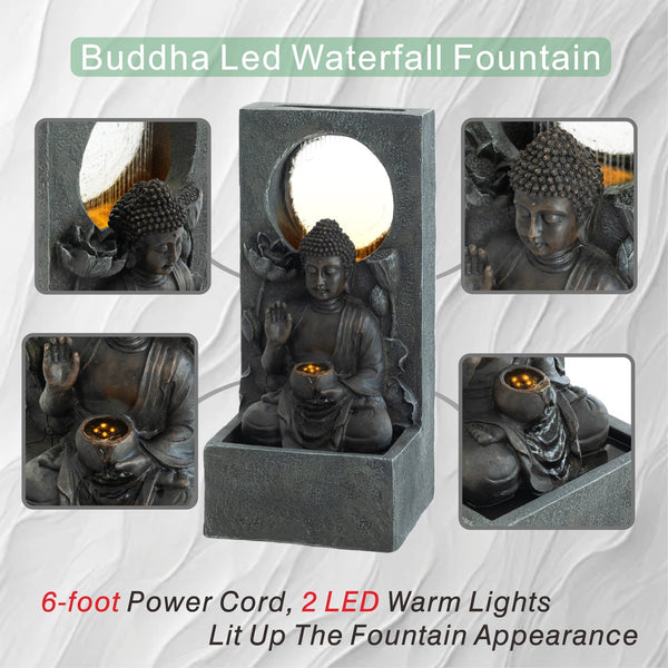 English Elm 28" Outdoor Buddha Resin Fountain Led Lit Tiered Water Feature for Patio Garden W853P412657