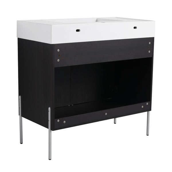 English Elm 36" Freestanding Bathroom Vanity with Durable Resin Sink and Soft-Close Cabinet Doors, Modern Storage Solution for Small Baths W1972S00014