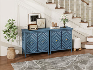 English Elm Geometric Diamond Embossed Sideboard Cabinet Matte Vintage Mdf Entryway Storage Blue W688P364739