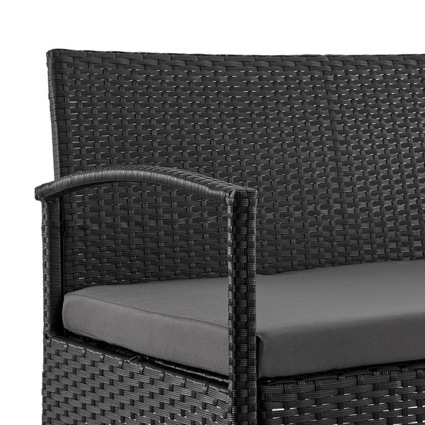 English Elm Noli Outdoor 4-Piece Conversation Set with Removable Washable Cushions and Tempered Glass Table Black+Grey B365P398247