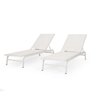 English Elm Christopher Knight Home® - FINN Chaise Lounge Set for Outdoor Patio – Aluminum Frame, Breathable Nylon Mesh, Handcrafted Comfort White 71041.00WHI