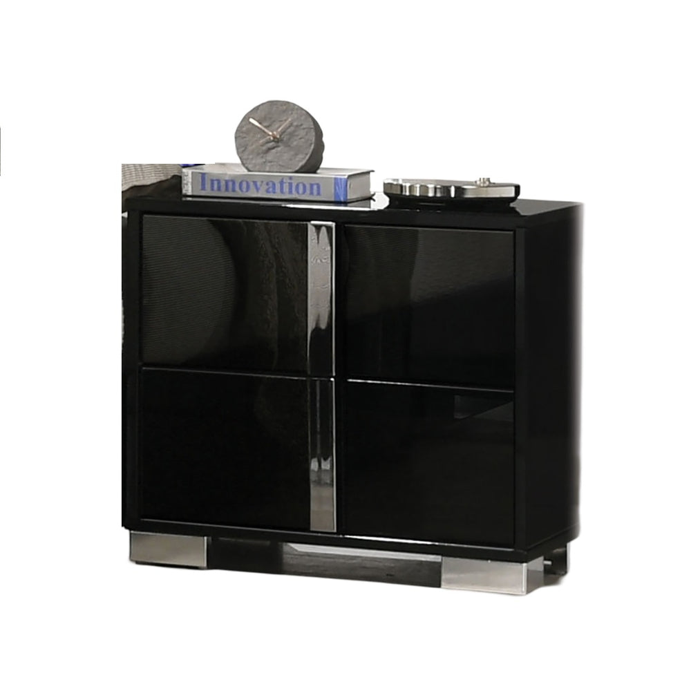 English Elm Black Modern Piano Nightstand with Chrome Legs & Vertical Handles, UV Finish, Contemporary 23.5"W x 15.5"D B011P317867